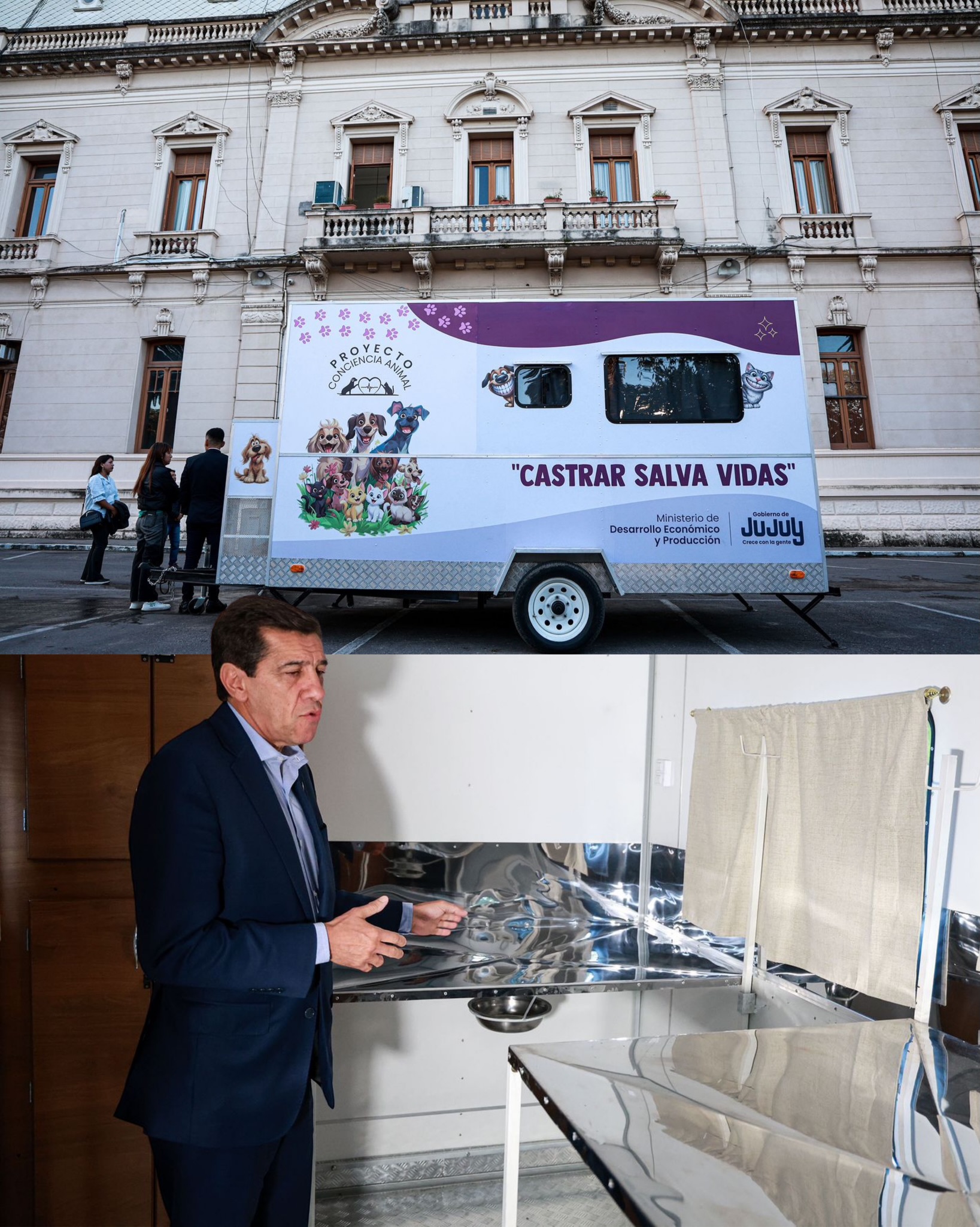 Imagen de la publicación de Carlos Sadir sobre entrega de un quirófano móvil al programa Conciencia Animal