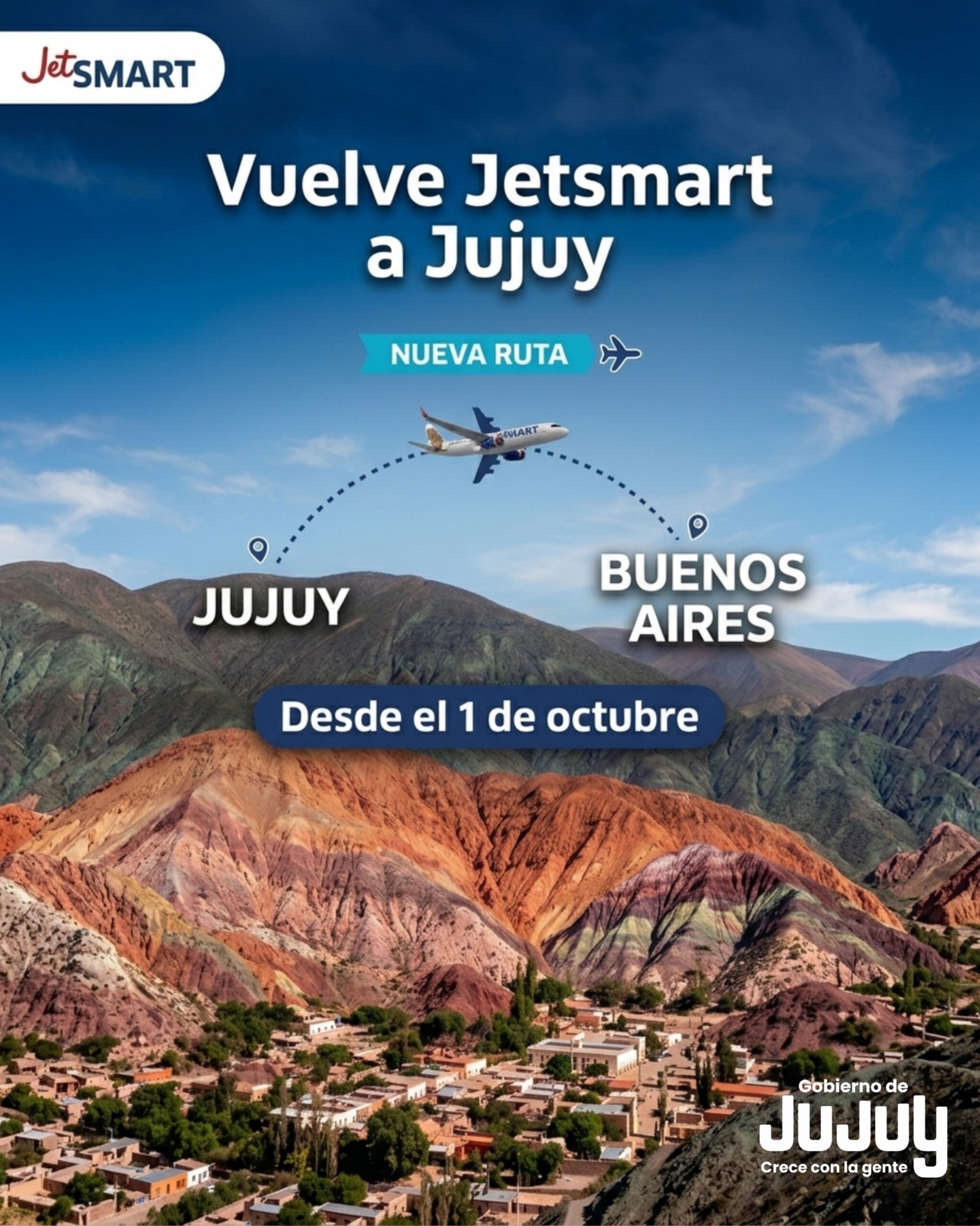 Imagen de la publicación de Carlos Sadir sobre anuncio del regreso de JetSMART a la ruta Jujuy-Buenos Aires