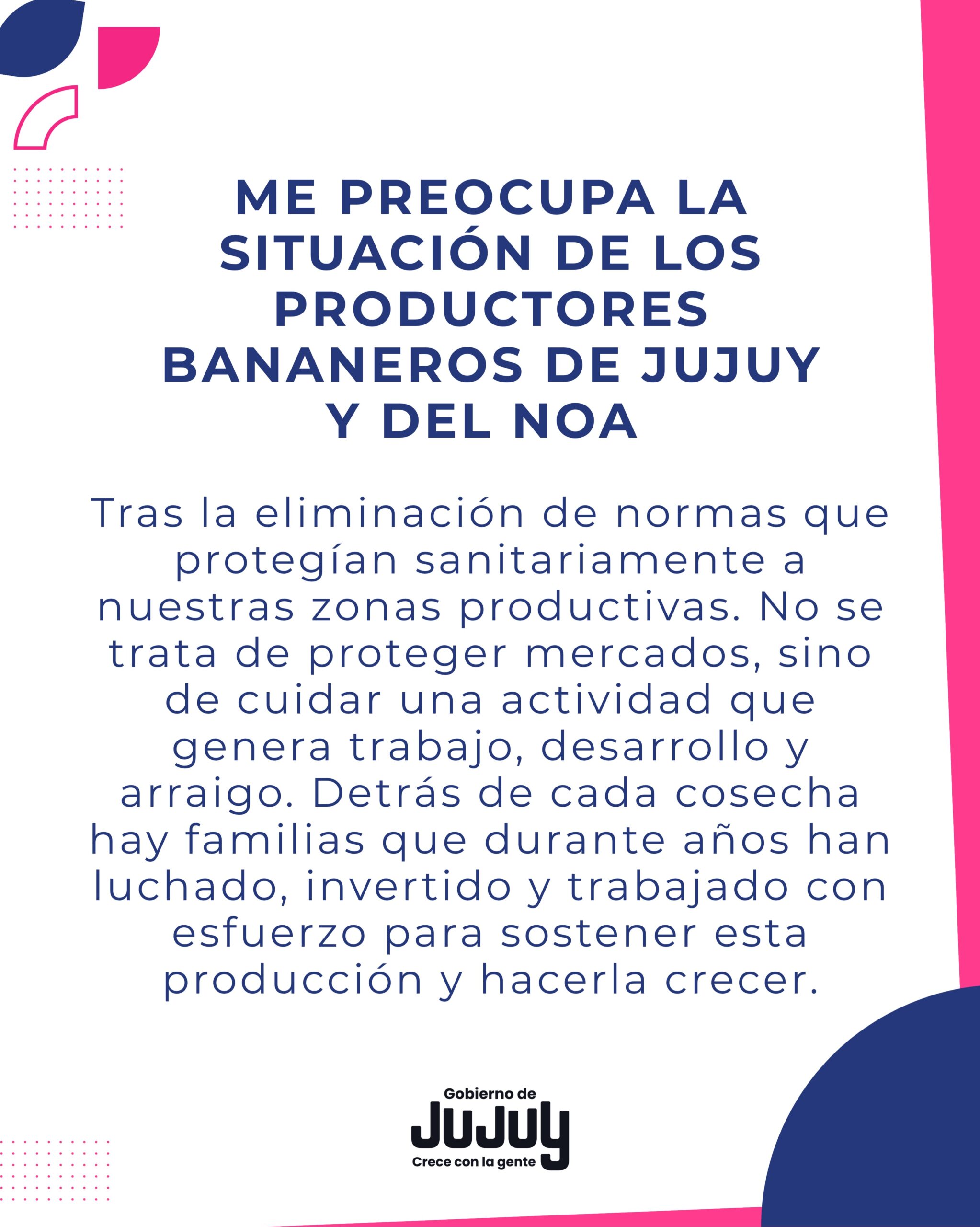 Imagen de la publicación de Carlos Sadir sobre pedido de revisión de normas sanitarias para la producción bananera