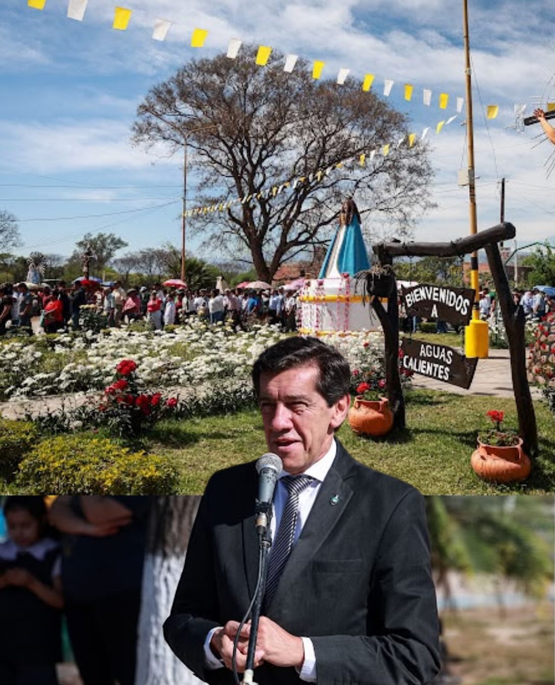 Imagen de la publicación de Carlos Sadir sobre fiestas patronales y diálogo sobre obras en Aguas Calientes