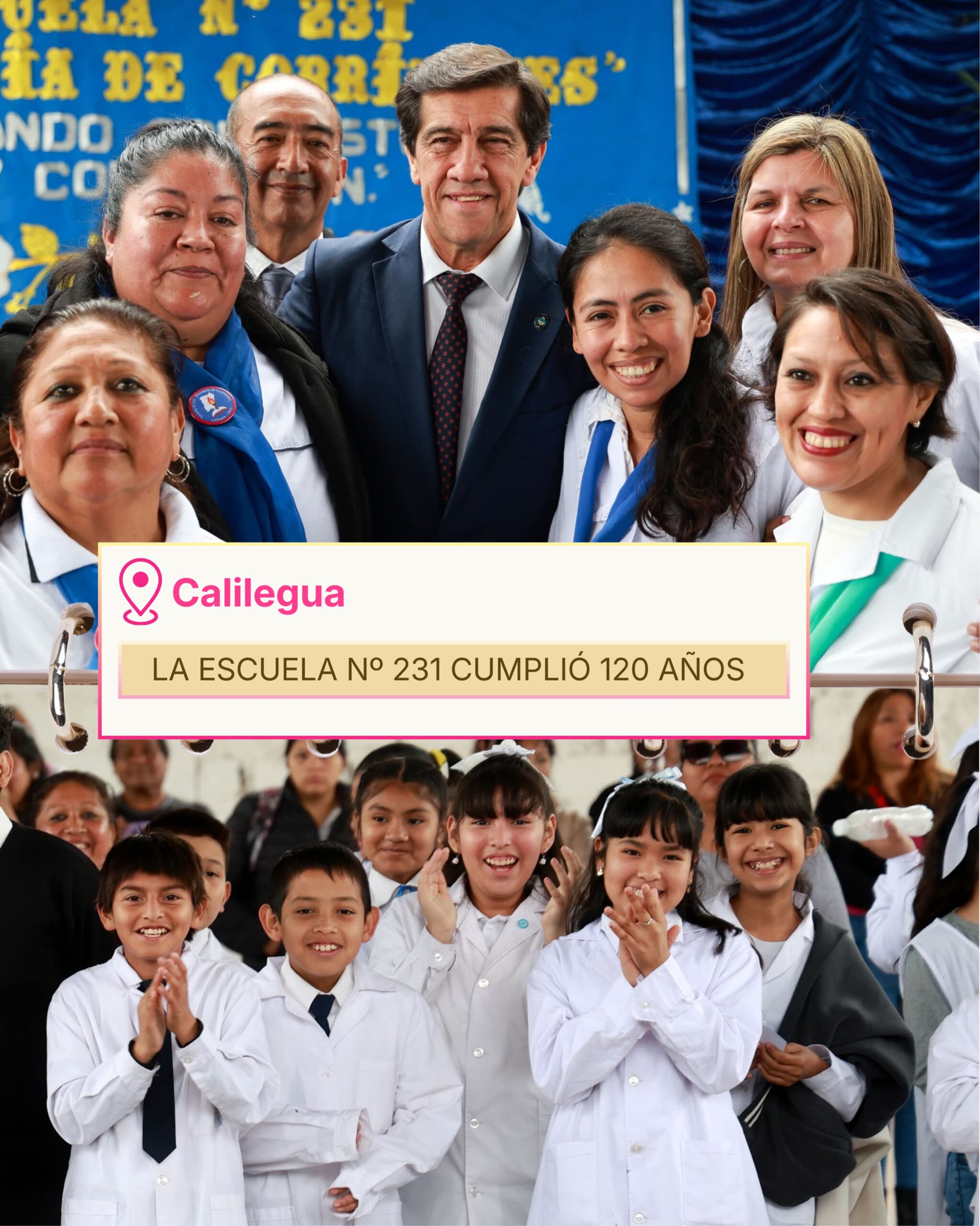 Imagen de la publicación de Carlos Sadir sobre celebración de los 120 años de la Escuela 231 de Calilegua