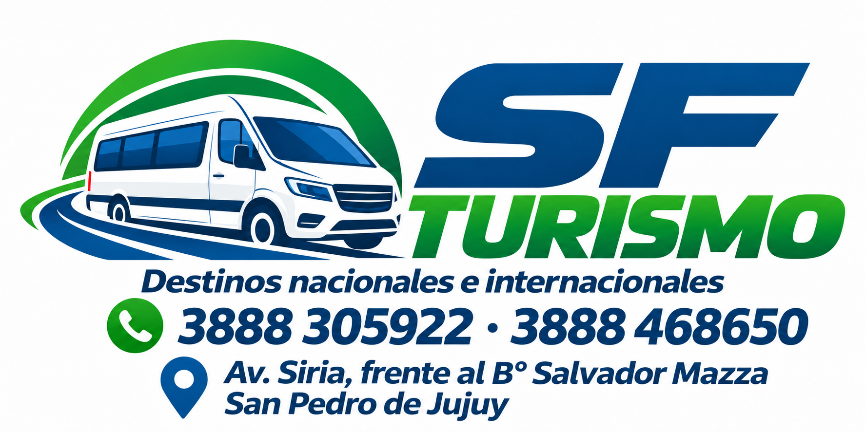SF Turismo. Destinos nacionales e internacionales. Consultas: 3888305922 y 3888468650. Av. Siria, frente a B° Salvador Mazza, San Pedro, Jujuy.