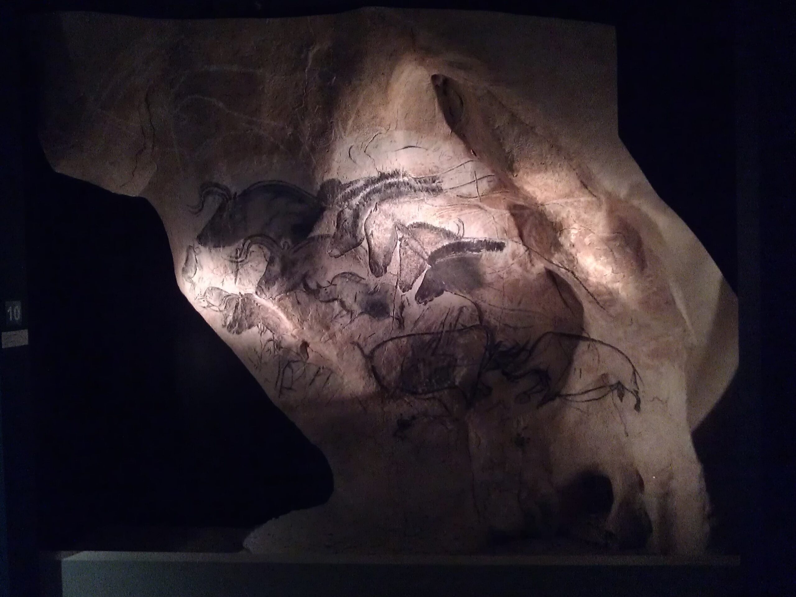 Réplica del panel de los caballos de Chauvet en el Parque de la Prehistoria de Teverga, fotografiada en 2014.