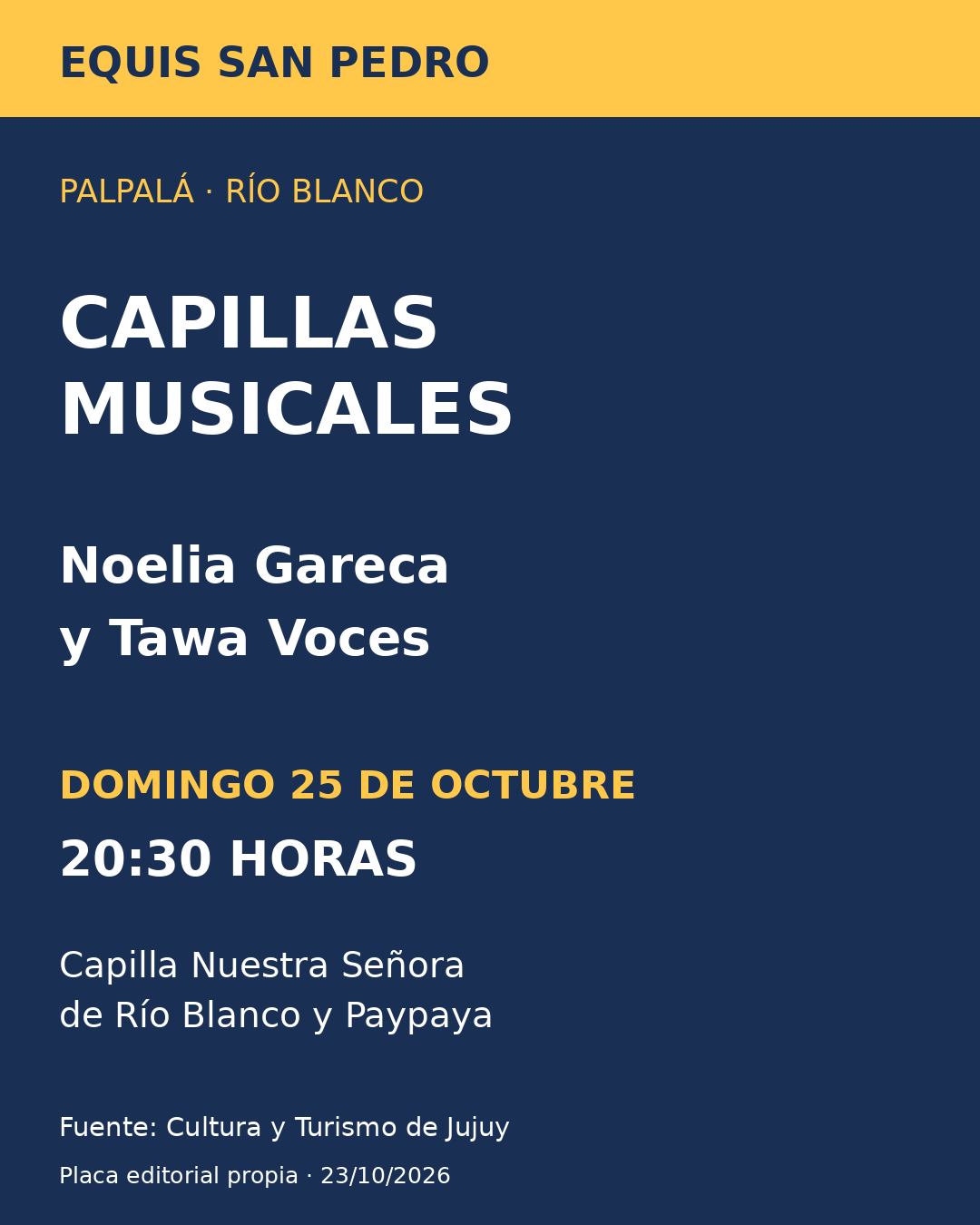 Capillas Musicales en Río Blanco, domingo 25 de octubre a las 20:30