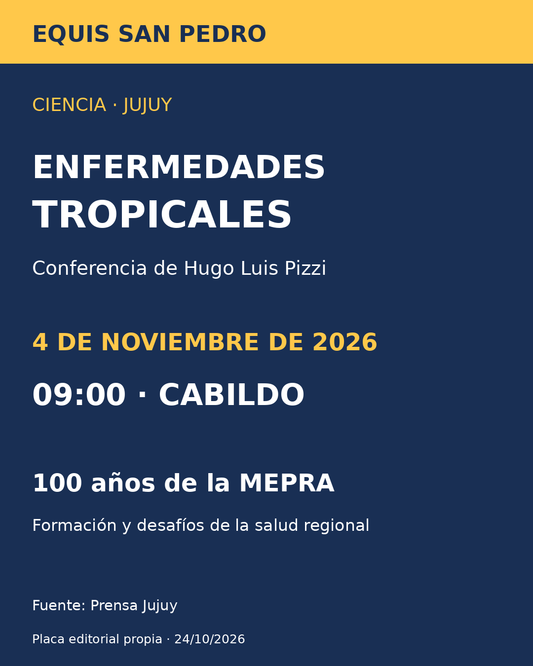 Conferencia de Hugo Luis Pizzi, 4 de noviembre de 2026, 9 horas, Cabildo