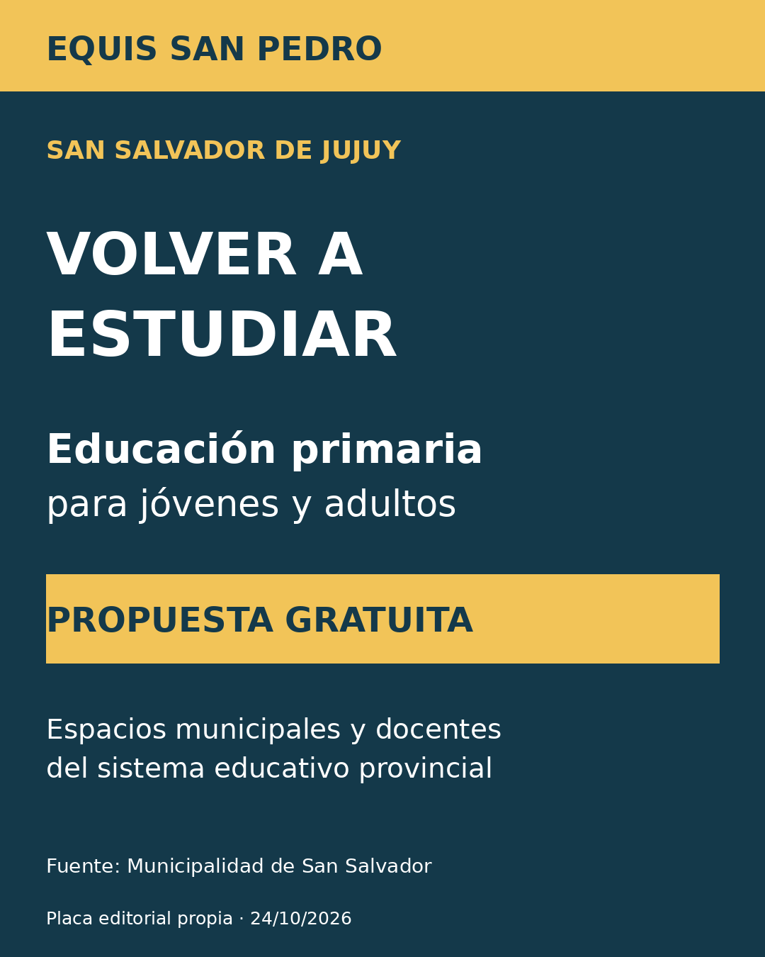 Placa editorial: educación primaria gratuita para jóvenes y adultos en San Salvador de Jujuy