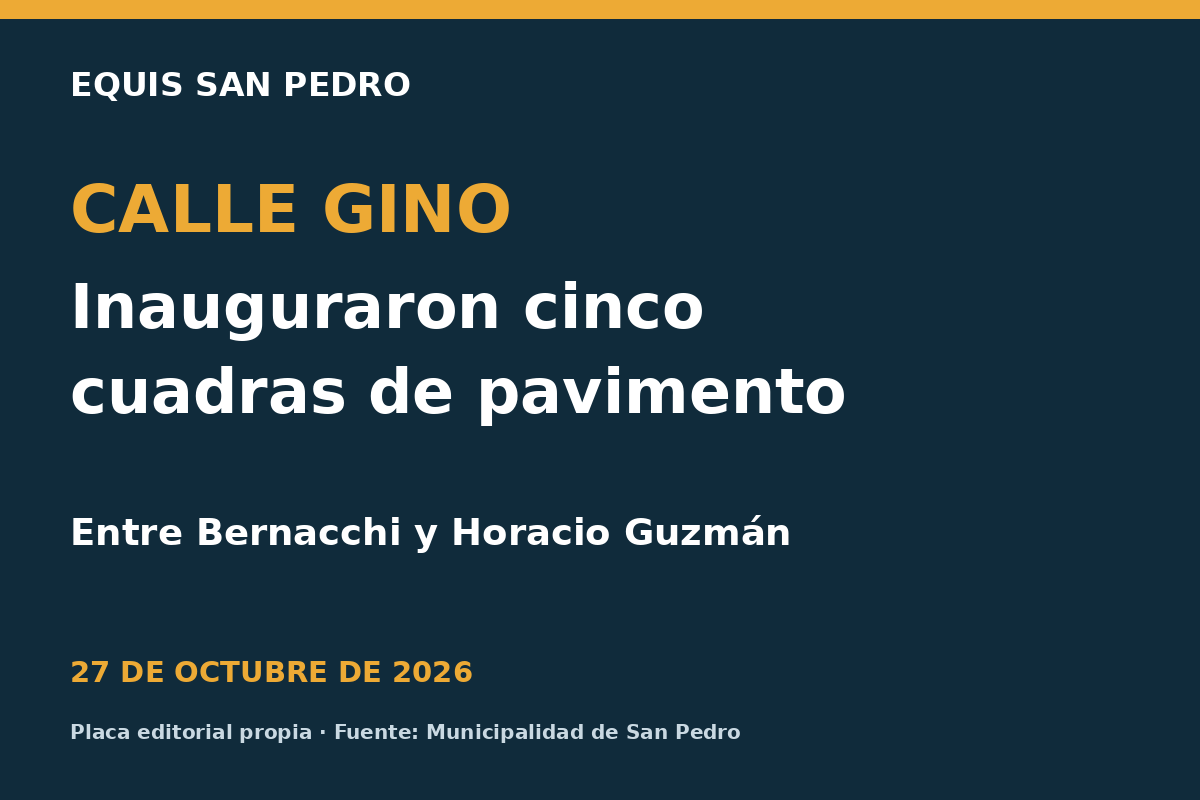 Placa editorial sobre la inauguración de cinco cuadras de calle Gino