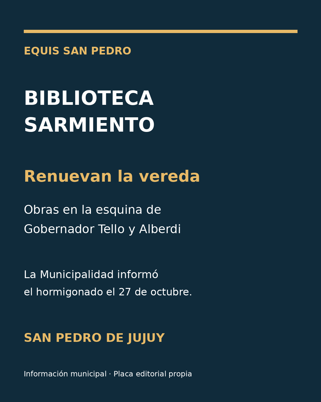 Placa editorial sobre la renovación de la vereda de la Biblioteca Sarmiento