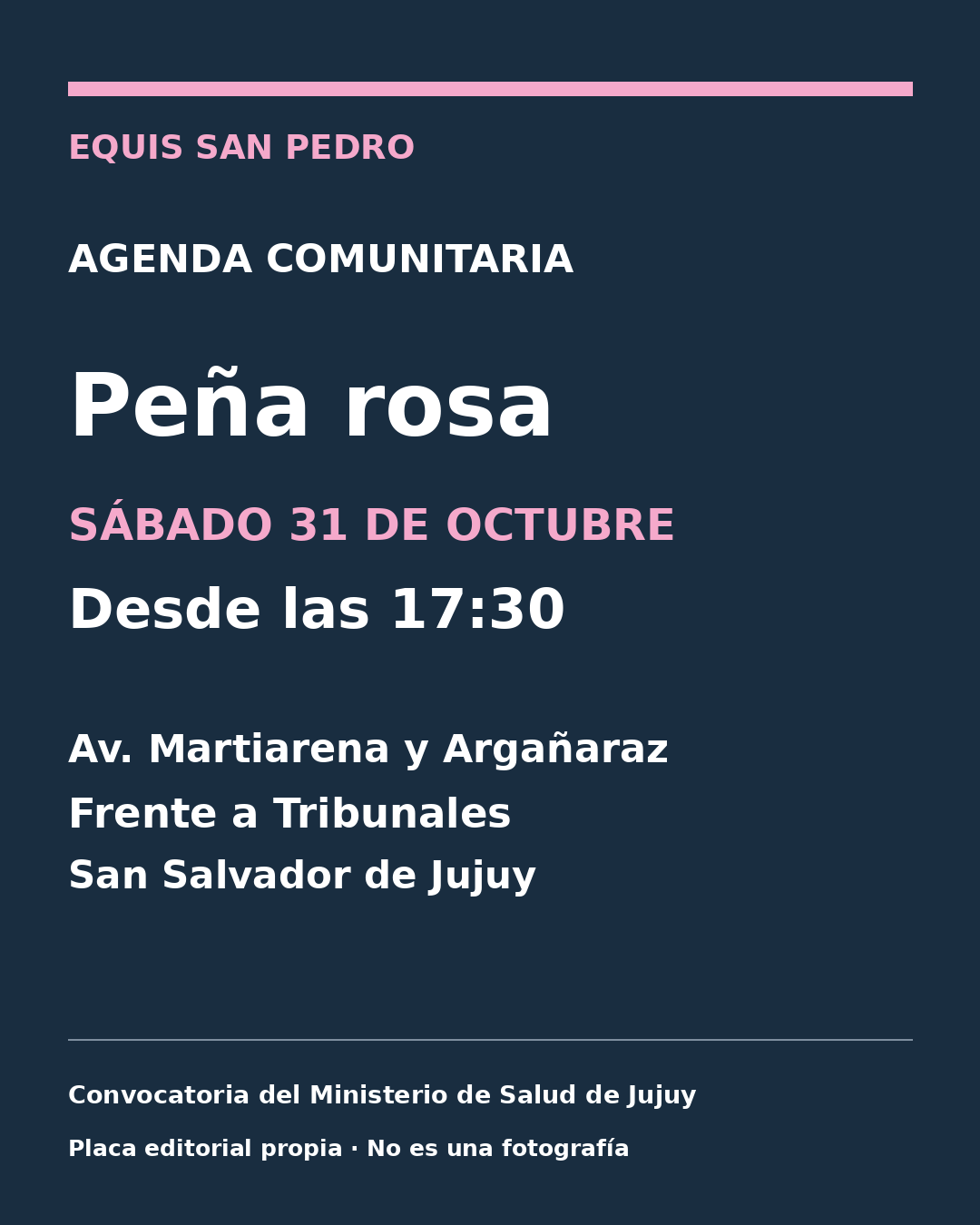 Peña rosa: sábado 31 de octubre desde las 17:30 en avenida Martiarena y Argañaraz, San Salvador de Jujuy.