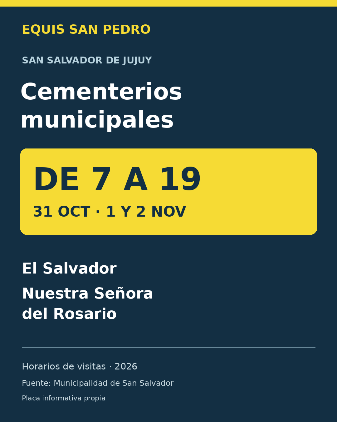 Horarios de los cementerios municipales de San Salvador: 31 de octubre al 2 de noviembre, de 7 a 19.