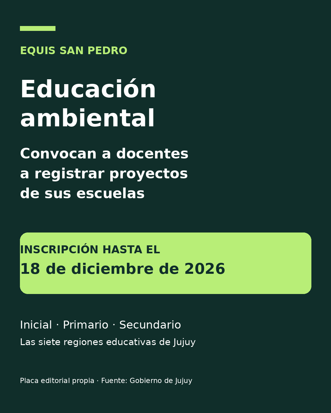 Convocatoria a docentes de Jujuy: proyectos de educación ambiental hasta el 18 de diciembre de 2026