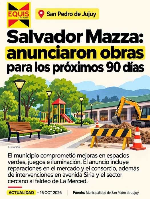 Ilustración editorial de Equis San Pedro sobre mejoras anunciadas en barrio Salvador Mazza.